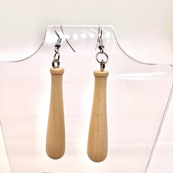 Baseball Bat Earrings - Baseball Mom Accessories - Wooden Bats - Sports Earrings - Picture 1 of 8